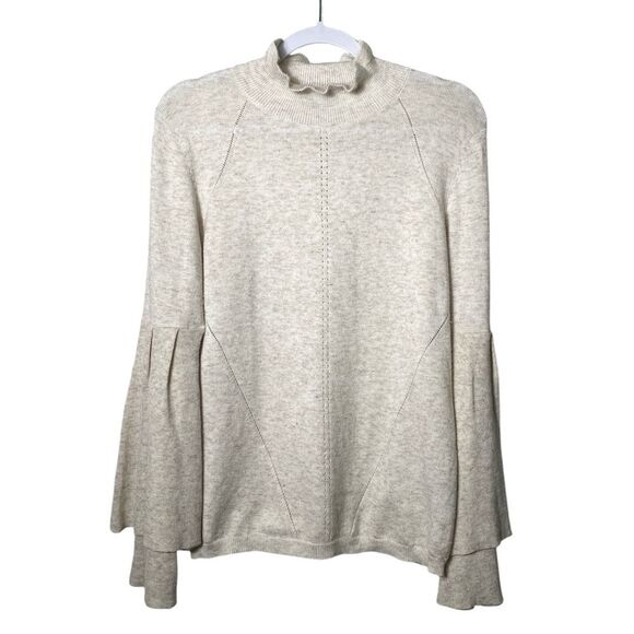 Knyt & Lynk Cream Colored Mock Neck Sweater Double Bell Sleeves Women's Size Med - Picture 1 of 12